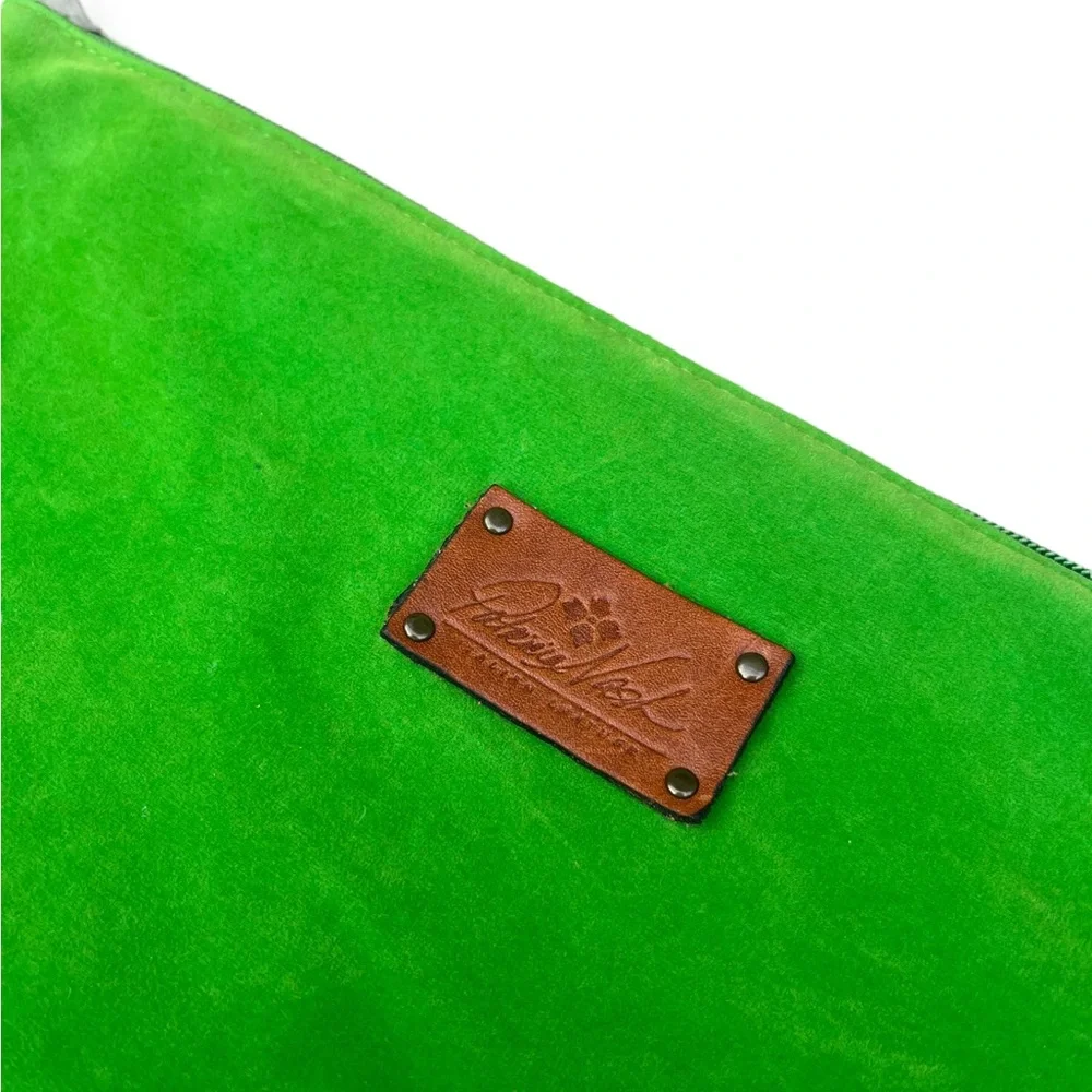 Patricia Nash Green Zip Closure Bag Leather Trim Logo Spellout Used Travel
